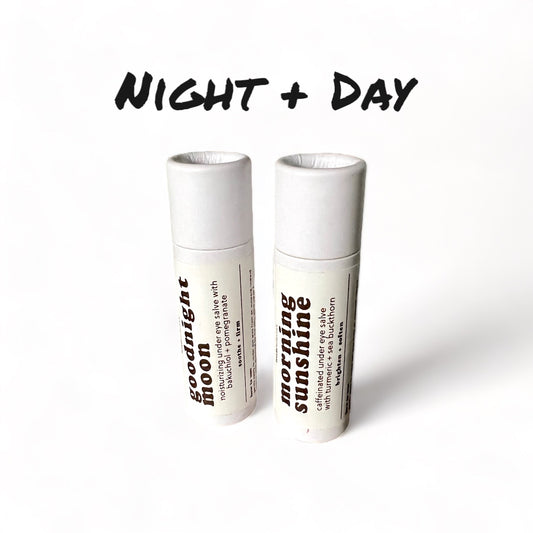 Day and Night Eye Salve Set | Morning Sunshine + Goodnight Moon | Caffeinated Eye Salve for Morning | Bakuchiol Eye Salve for Evening